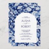 Blaues Porzellan Chinoiserie Blumenzwiebeln Einladung (Vorne/Hinten)