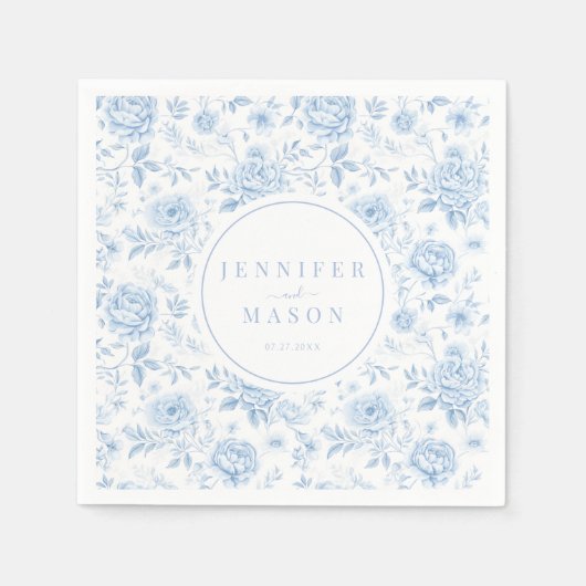 Blaues Porzellan Chinoiserie Blumenzwiebeln Serviette (Vorderseite)