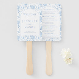 Blaues Porzellan Chinoiserie Hochzeitsprogramm Fächer