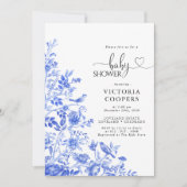 Blaues Porzellan Floral Chinoiserie Babydusche Einladung (Vorderseite)