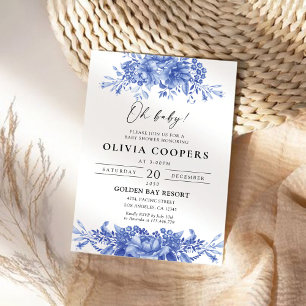 Blaues Porzellan Floral Chinoiserie Babydusche Einladung