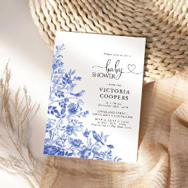 Blaues Porzellan Floral Chinoiserie Babydusche Einladung