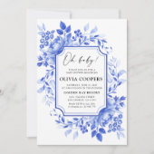 Blaues Porzellan Floral Chinoiserie Babydusche Einladung (Vorderseite)