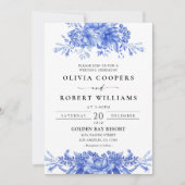 Blaues Porzellan Floral Chinoiserie Hochzeit Einladung (Vorderseite)