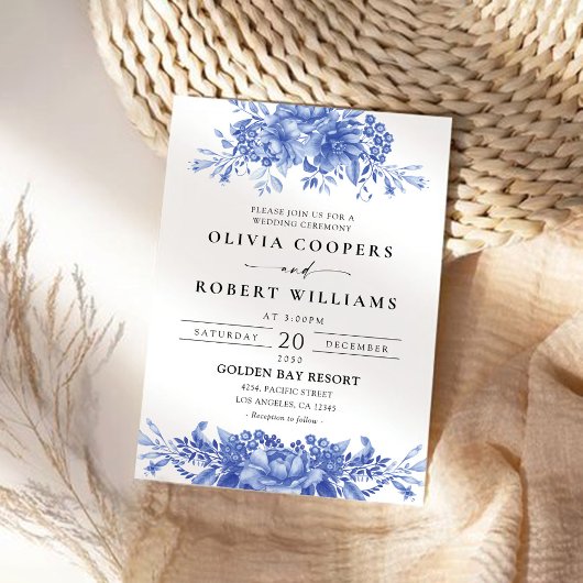 Blaues Porzellan Floral Chinoiserie Hochzeit Einladung