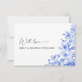 Blaues Porzellan Hochzeitsflat Dankeskarte (Rückseite)