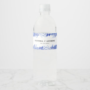 Blaues Porzellan Hochzeitswasser Flaschenetiketten Wasserflaschenetikett
