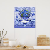 Blaues Porzellan Poster und Blume (Küche)