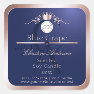Blaues Produktlabel Roségoldrahmen-Logo-Monogramm Quadratischer Aufkleber