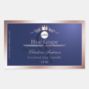 Blaues Produktlabel Roségoldrahmen-Logo-Monogramm Rechteckiger Aufkleber