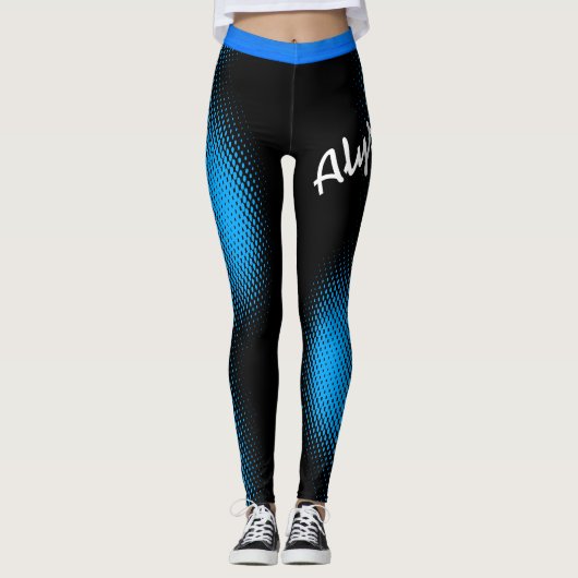Blaues Punktmuster mit dem Namen auf BLACK oder Ih Leggings (Vorderseite)