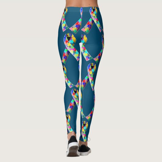 Blaues Puzzle-Autismus-Band Leggings (Rückseite)