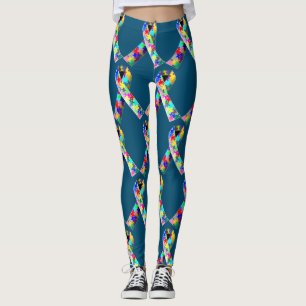 Blaues Puzzle-Autismus-Band Leggings