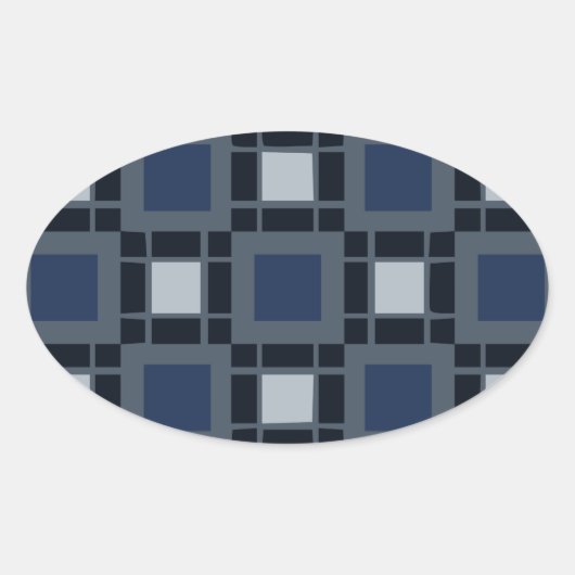 Blaues Quadrat-Muster Ovaler Aufkleber (Vorderseite)