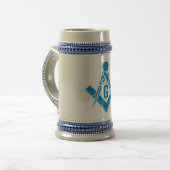 Blaues Quadrat und Kompass Stein Bierglas (Vorderseite Links)