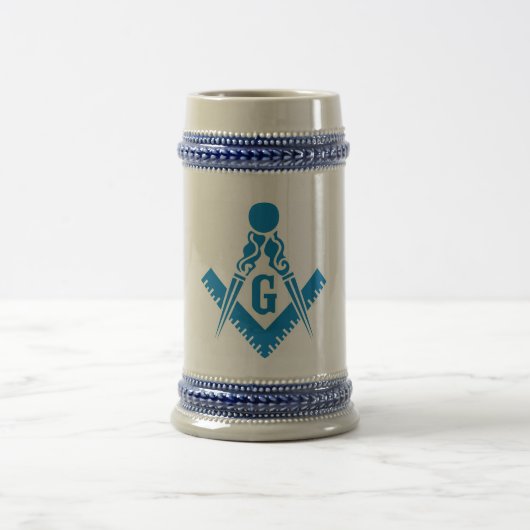 Blaues Quadrat und Kompass Stein Bierglas (Mittel)