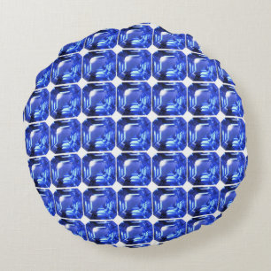 Blaues quadratisches Muster Rundes Kissen