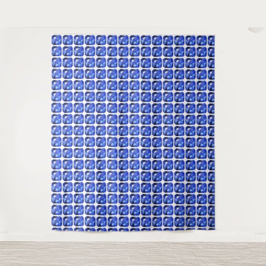 Blaues quadratisches Muster Wandteppich (Vorderseite)