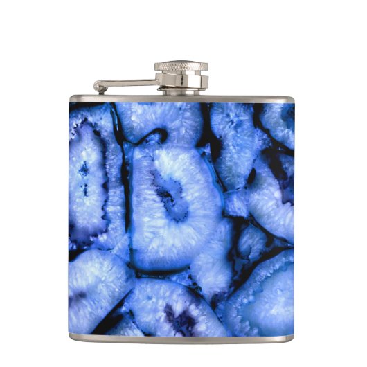 Blaues Quarz Agate, blaue Geoden, abstraktes Muste Flachmann (Vorderseite)