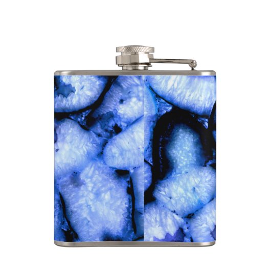 Blaues Quarz Agate, blaue Geoden, abstraktes Muste Flachmann (Rückseite)