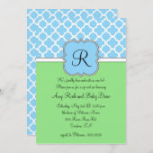 Blaues Quatrafoil Monogramm-Schlückchen und sehen Einladung (Vorne/Hinten)