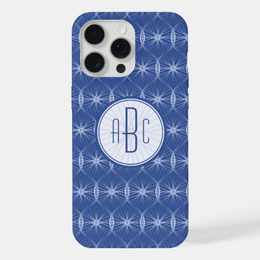 Blaues Radmuster Monogramm iPhone Hülle (Rückseite)