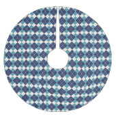 Blaues Raute-Tartan-Muster Polyester Weihnachtsbaumdecke (Vorderseite)