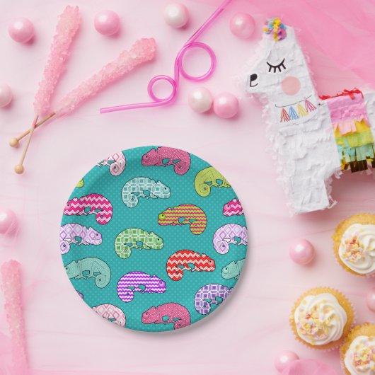 Blaues Regenbogen-Chamäleon-Muster Pappteller (Party)