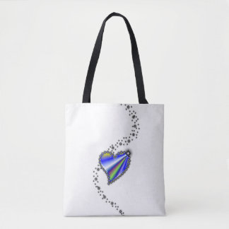 Blaues Regenbogenherz mit Sternen Tasche