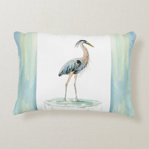 Blaues Reiher-Aquarell Zierkissen