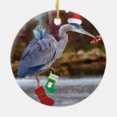 Blaues Reiher-Weihnachten Keramikornament (Hinten)
