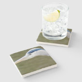 Blaues Reiherdetail Steinuntersetzer (Seitenansicht)