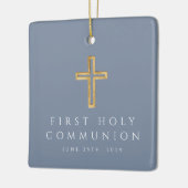 Blaues religiöses Cross First Communion Foto Keramikornament (Links)