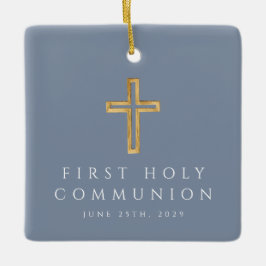 Blaues religiöses Cross First Communion Foto Keramikornament