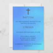 Blaues religiöses Kreuz Traditionelle Taufe Einladung (Vorderseite)