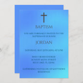 Blaues religiöses Kreuz Traditionelle Taufe Einladung (Vorne/Hinten)