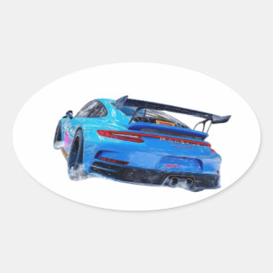 Blaues Rennauto Ovaler Aufkleber
