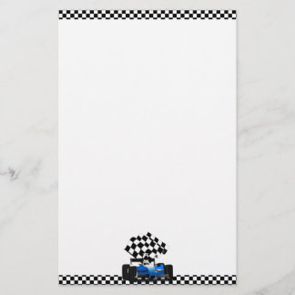Blaues Rennfahrzeug mit Checkflagge Briefpapier