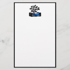 Blaues Rennfahrzeug mit Checkflagge Briefpapier