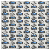 Blaues Rennfahrzeug mit Checkflagge Stoff (Muster)