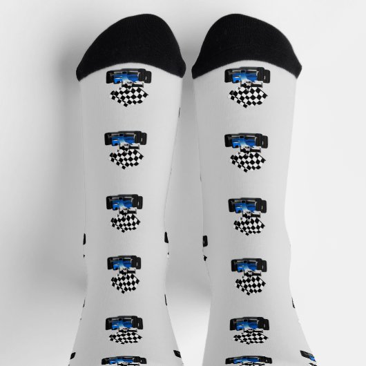 Blaues Rennfahrzeug - Schachtel-Flag-Sport Socken (Oben)