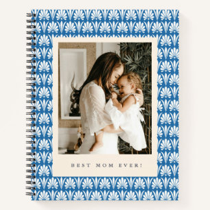 Blaues Retro-Blumen-„Beste Mutter überhaupt“-Foto  Notizblock