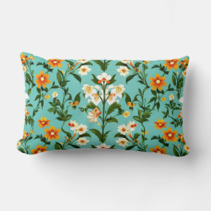 Blaues Retro Boho Vintage Blumenmuster Kissen