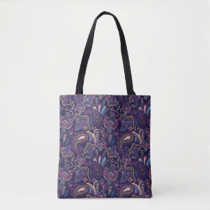Blaues retro-ethnisches Vintage-Paisley-Blumenmust Tasche