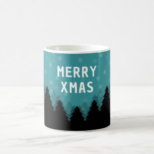 Blaues Retro-Frohe Weihnachten mit Kiefern und Sch Kaffeetasse
