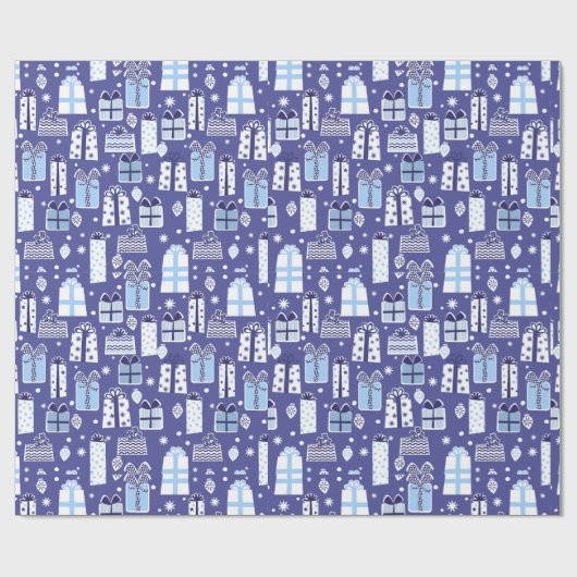 Blaues Retro Geschenk-Chanukka-Packpapier Geschenkpapier (Flach)