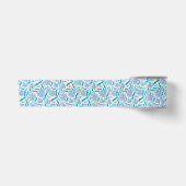 Blaues Retro-Handgemaltes Blumenmuster Satinband (Vorderseite)