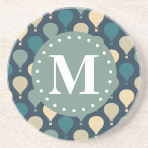 Blaues Retro-Heißluftballon-Muster Monogram Untersetzer
