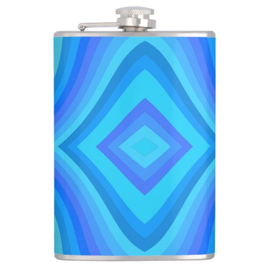 Blaues Retro-Muster Flachmann (Vorderseite)