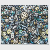 Blaues Retro-Raummuster Geschenkpapier (Flach)